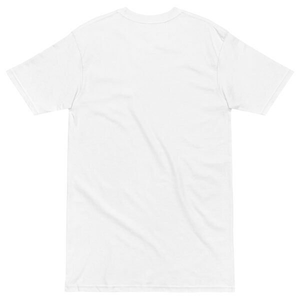 Back layflat view of white men's short sleeve tee shirt. No printing included on back of shirt.